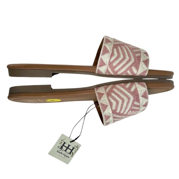 Haute Hippe Baby Pink Tapestry Slide Sandals Boho Ivory Aztec Tribal Size 9 NWT - Picture 5 of 8
